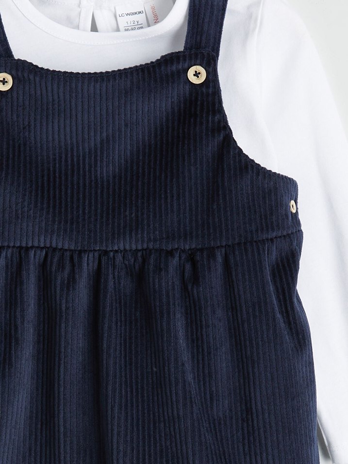 Kız Çocuk Pamuklu Düğmeli Beyaz Gömlekli Elbise - Görsel 4