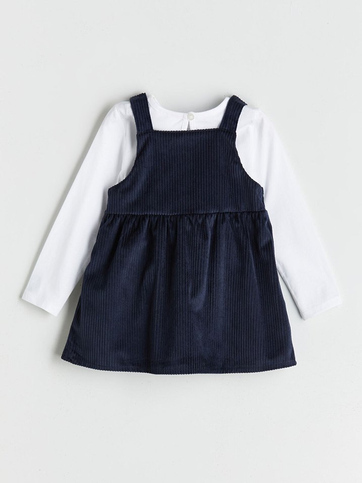 Kız Çocuk Pamuklu Düğmeli Beyaz Gömlekli Elbise - Görsel 2