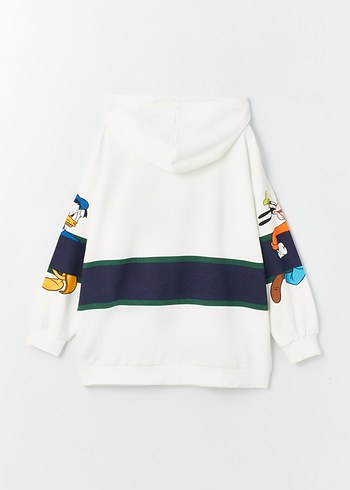 Kadın Beyaz Kapüşonlu Mickey Baskılı Sweatshirt - Görsel 6