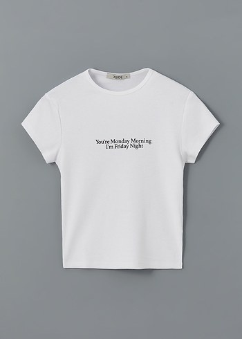 Beyaz Baskılı Kısa Kollu Kadın Tişört - Görsel 4