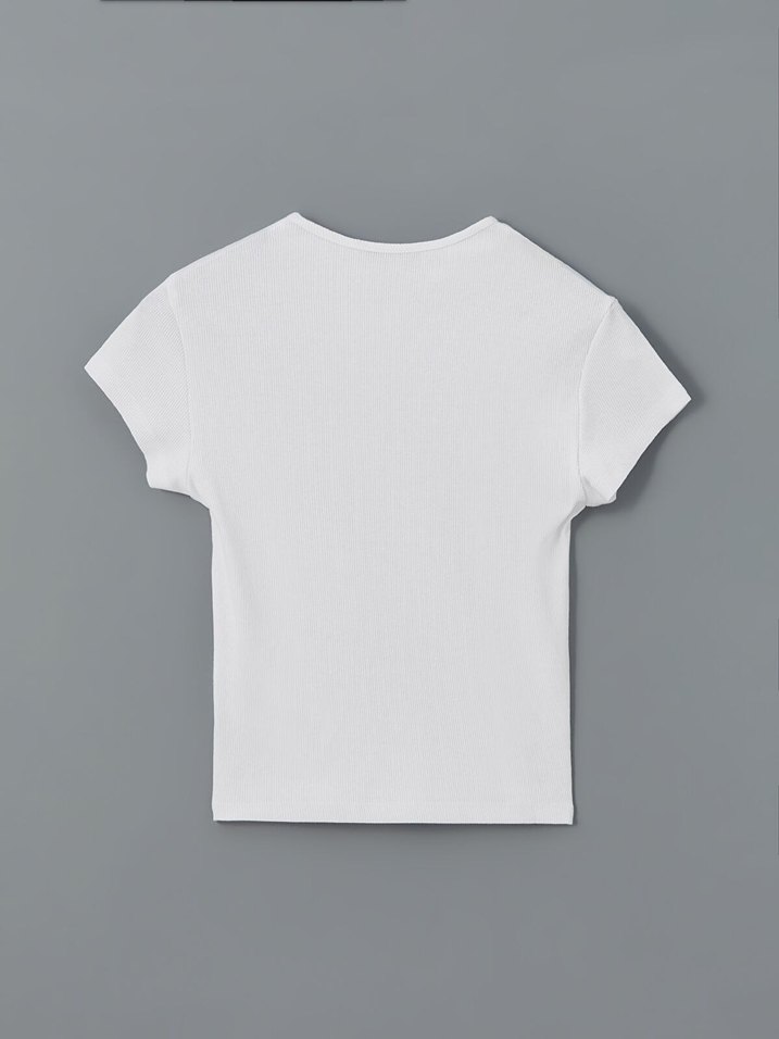 Beyaz Baskılı Kısa Kollu Kadın Tişört - Görsel 5