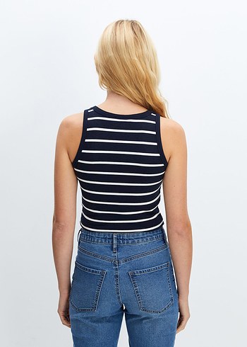 Kadın Lacivert Çizgili Kolsuz Crop Top - Görsel 2