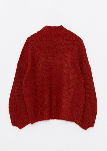 kiremit rengi Kadın Boğazlı Örgü Yün Kazak - Görsel 2