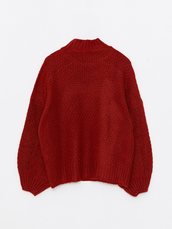 kiremit rengi Kadın Boğazlı Örgü Yün Kazak - Görsel 2