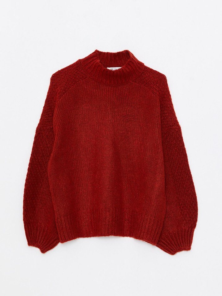 kiremit rengi Kadın Boğazlı Örgü Yün Kazak - Görsel 3