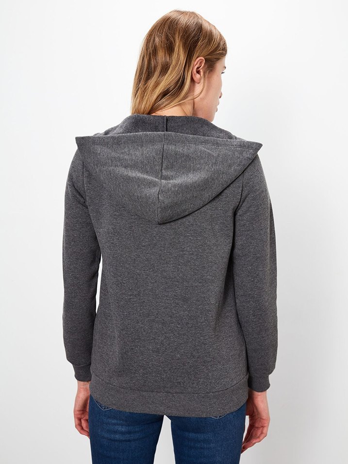 Gri Kapüşonlu Kadın Sweatshirt - Görsel 2