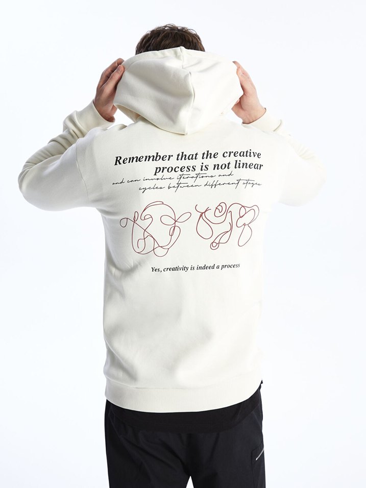 Beyaz Kapüşonlu Erkek Sweatshirt - Görsel 2