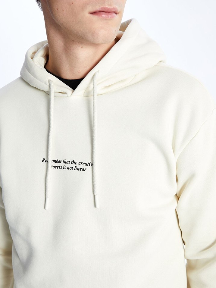 Beyaz Kapüşonlu Erkek Sweatshirt - Görsel 3