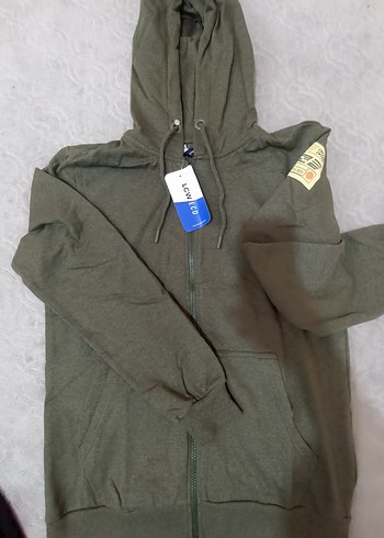 haki Kapüşonlu Fermuarlı Erkek Sweatshirt