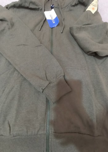 s Beden haki Kapüşonlu Fermuarlı Erkek Sweatshirt