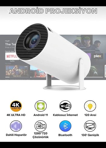 Beyaz Android 4K Ultra HD Projektör
