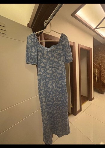 m Beden mavi Renk Mavi Çiçekli Uzun Elbise