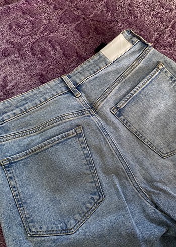 38 Beden Bej Renk Bol Kesim Midi Boy Kadın Kot Pantolon