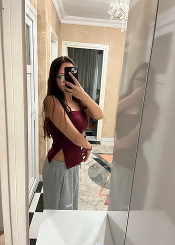 Diğer Bordo Straplez Midi Crop Top