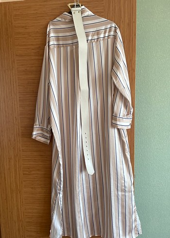 Bej Çizgili Uzun Kadın Elbise - Görsel 3