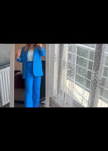 l Beden Mavi Düğmeli Kadın Blazer Ceket yenı