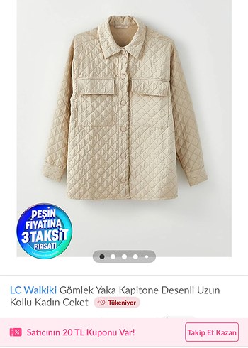 LC Waikiki Bej Kapitone Desenli Kadın Ceket