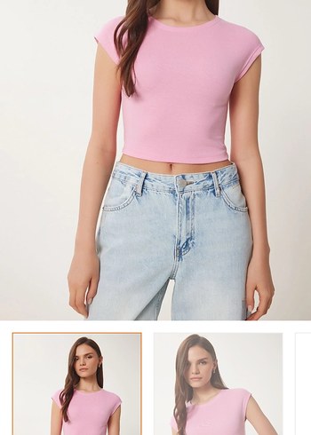 Pembe Kısa Kollu Crop Top
