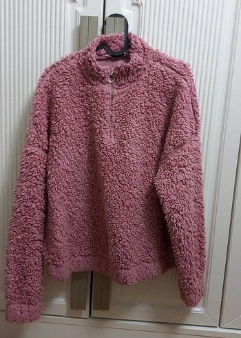 Pembe Peluş Kadın Yumuşak Sweatshirt