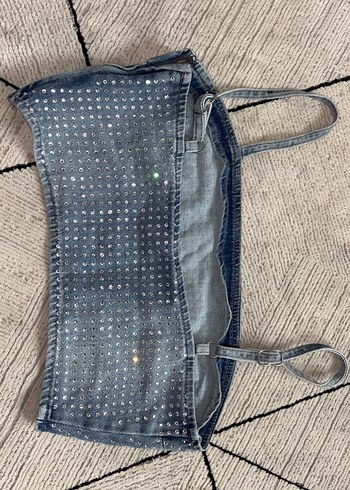 Kadın Mavi Taşlı Kot Büstiyer - Görsel 3