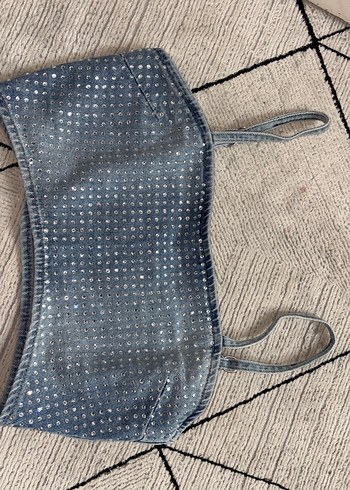 Kadın Mavi Taşlı Kot Büstiyer - Görsel 2