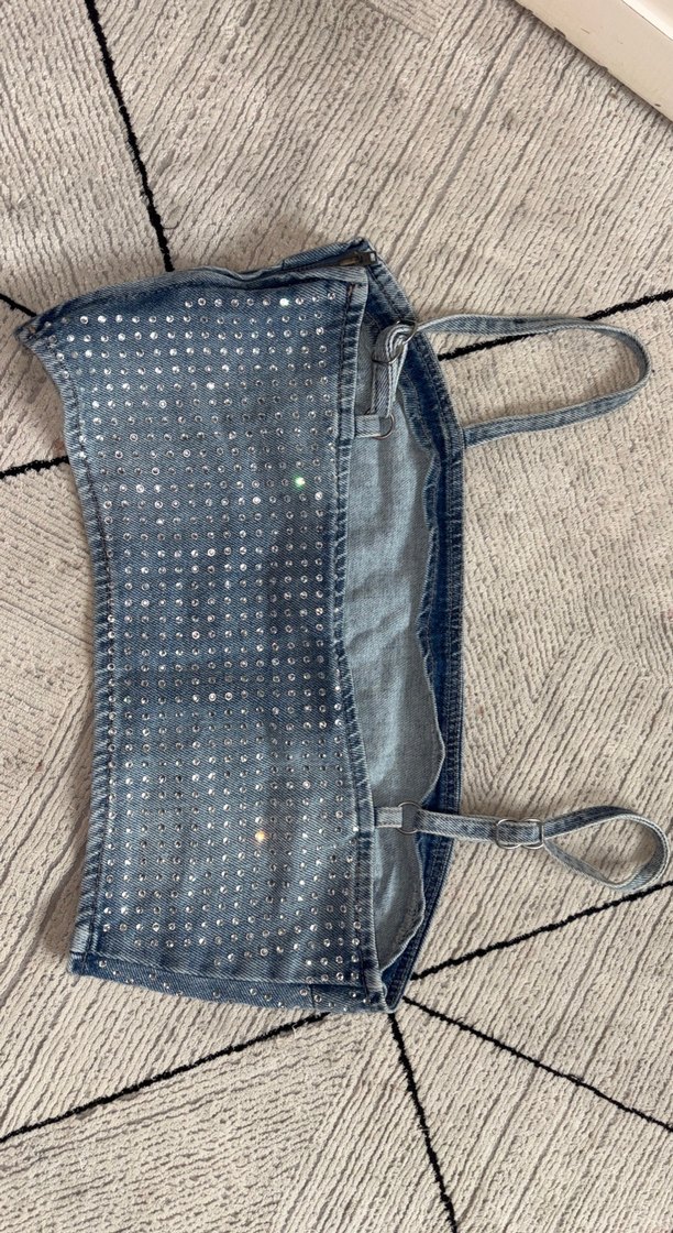 Kadın Mavi Taşlı Kot Büstiyer - Görsel 3