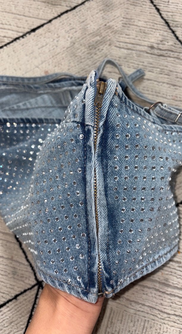 Kadın Mavi Taşlı Kot Büstiyer - Görsel 4