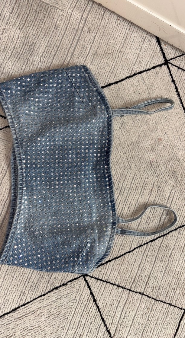 Kadın Mavi Taşlı Kot Büstiyer - Görsel 2