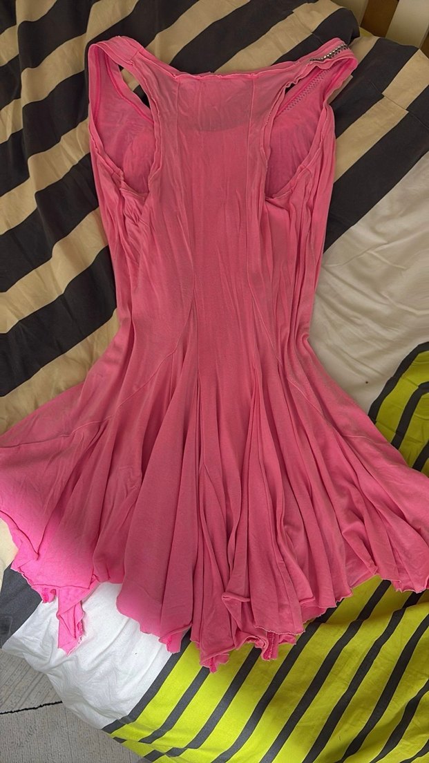 Pembe Askısız Mini Elbise Arkası Fırfırlı - Görsel 2