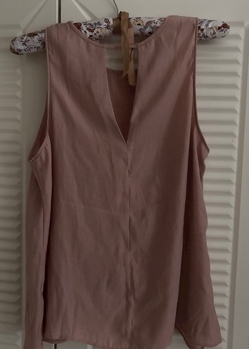 Bej Kolsuz Yüksek Yakalı Keten Bluz - Görsel 2