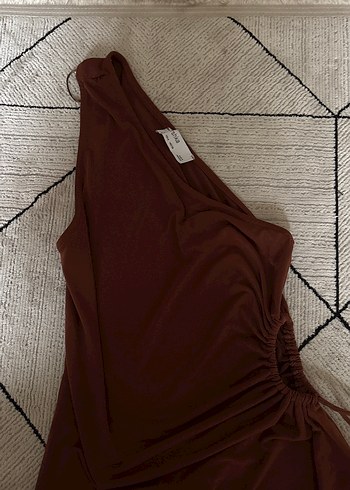 Drapeli Kahverengi Midi Kadın Triko Elbise - Görsel 2