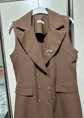 38 Beden Düğmeli Kahverengi Kadın Blazer Ceket