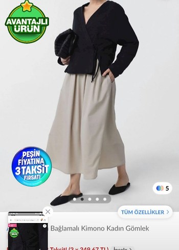 Diğer Bağlamalı Siyah Mini Kimono Kadın Gömlek