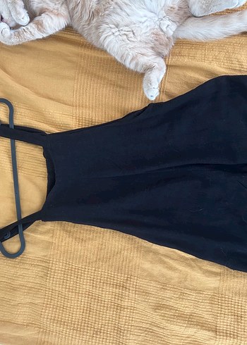 Stradivarius Siyah Keten Midi Uzun Askılı Tulum