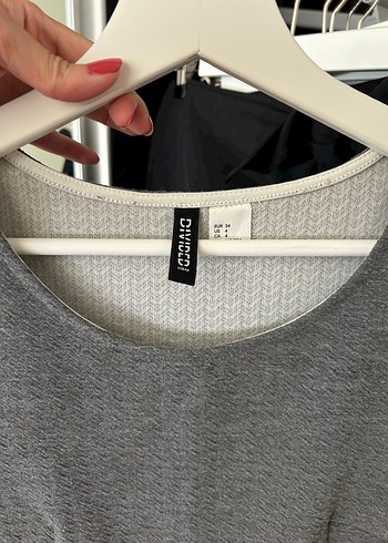 H&M H&M Gri Midi Düz Kesim Kısa Kollu Elbise