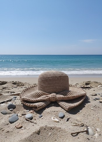 Bej Örgü Kadın Şapka Fırfırlı - Görsel 7