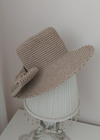 Bej Örgü Kadın Şapka Fırfırlı - Görsel 6