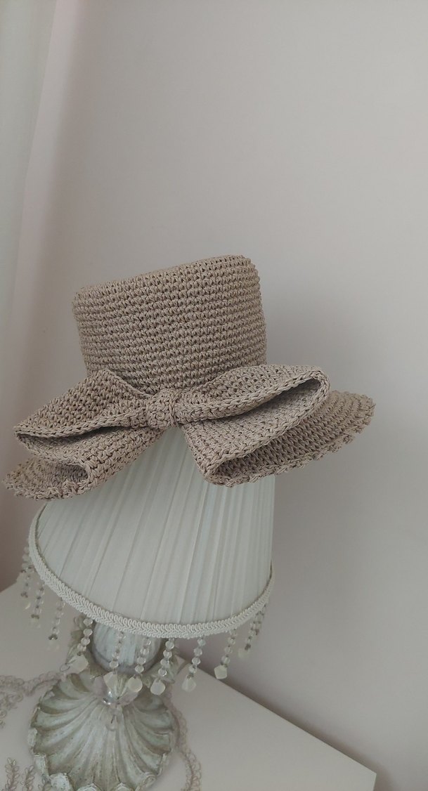 Bej Örgü Kadın Şapka Fırfırlı - Görsel 5