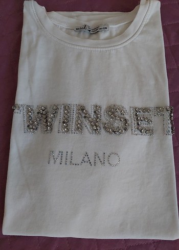 Kadın taş işlemeli Beyaz Kısa Kollu Tişört - Görsel 2