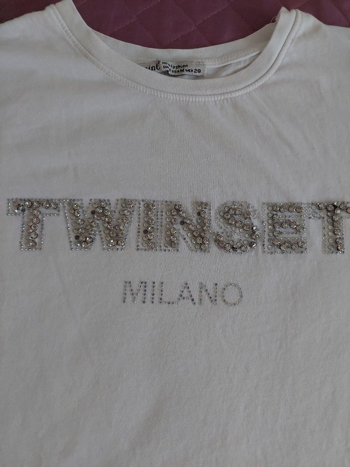 Kadın taş işlemeli Beyaz Kısa Kollu Tişört - Görsel 4