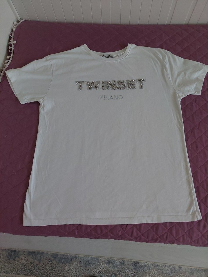 Kadın taş işlemeli Beyaz Kısa Kollu Tişört - Görsel 5