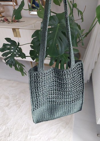 koyu yeşil Örgü Kadın Çanta - Görsel 2