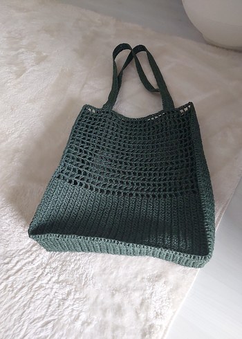 koyu yeşil Örgü Kadın Çanta - Görsel 3