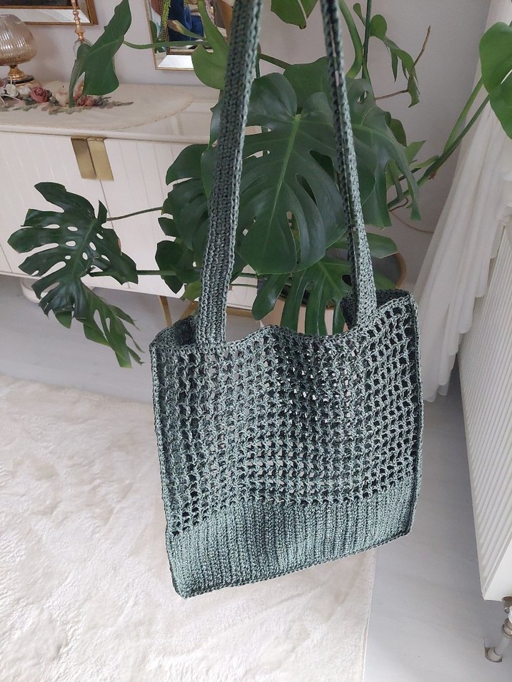 koyu yeşil Örgü Kadın Çanta - Görsel 2