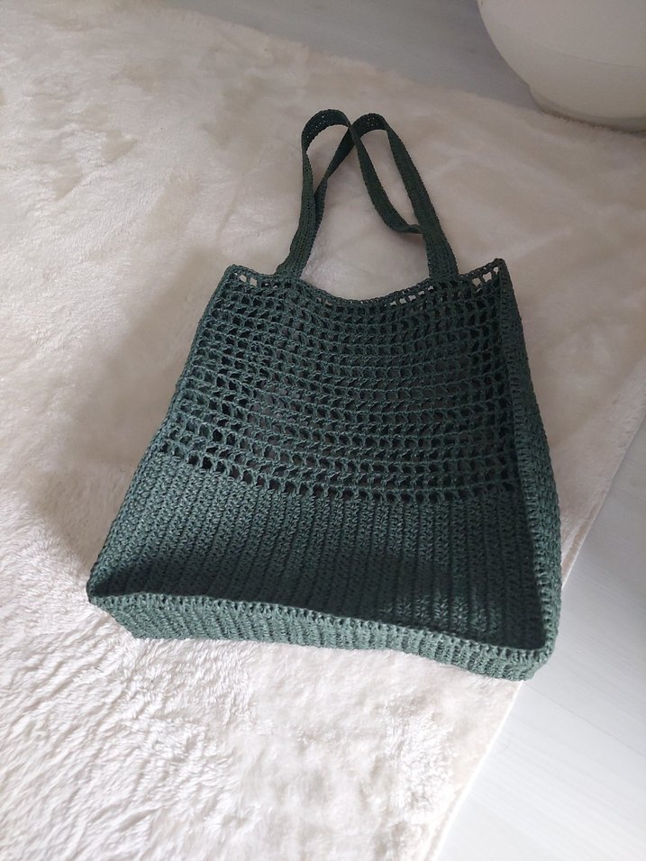 koyu yeşil Örgü Kadın Çanta - Görsel 3