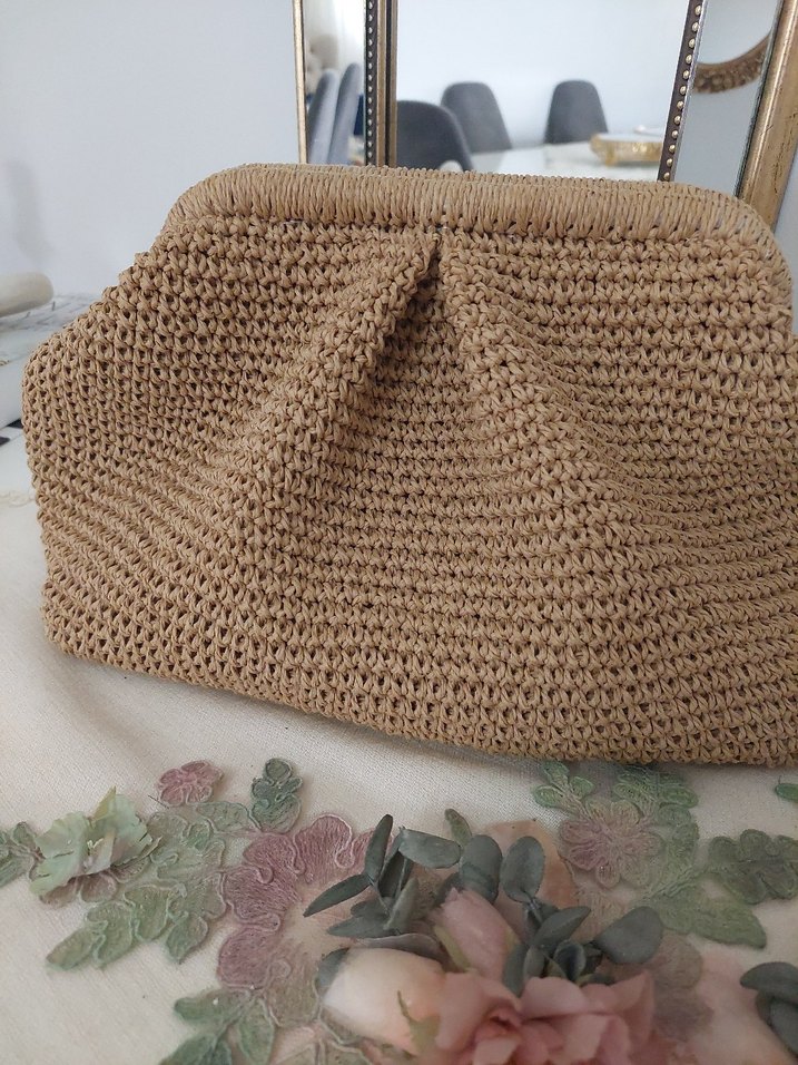 Bej Örgü Kadın Portföy Çanta - Görsel 2