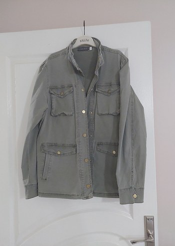 Düğmeli Gri Denim Kadın Ceket - Görsel 2