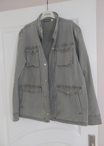 Düğmeli Gri Denim Kadın Ceket - Görsel 5