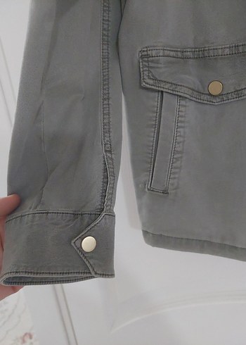 Düğmeli Gri Denim Kadın Ceket - Görsel 3