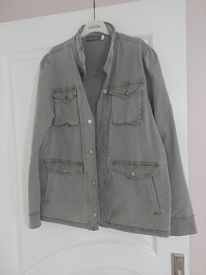 Düğmeli Gri Denim Kadın Ceket - Görsel 5